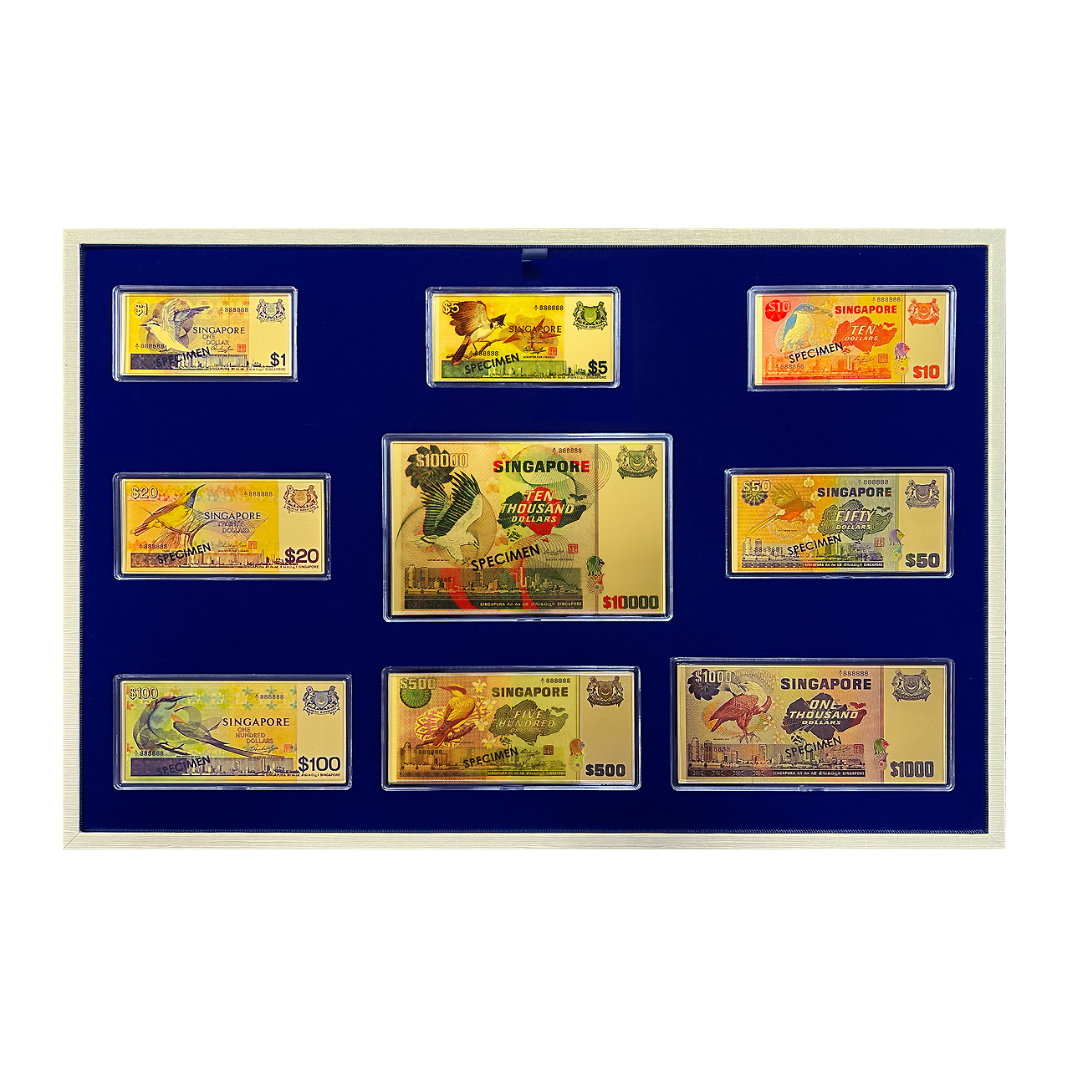 Singapore Bird Series $1-$10,000 Currency Design 9-in-1 999 Fine Gold Foil Souvenir Set
